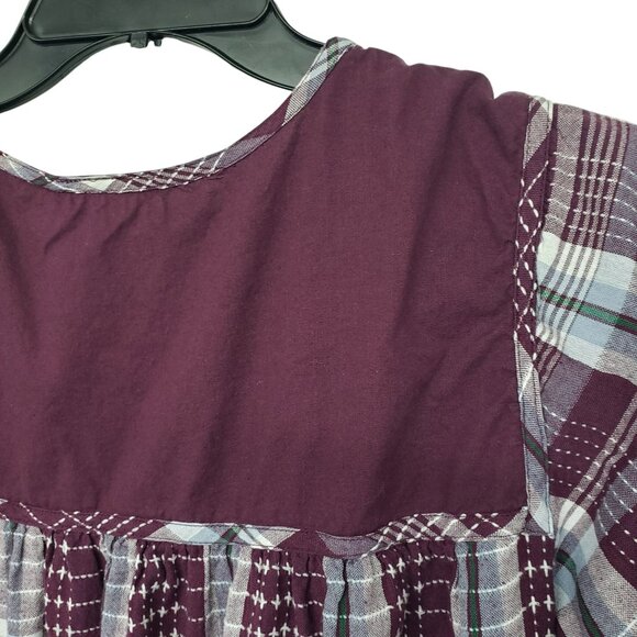 Vintage National Burgundy Plaid Embroidered Fall Leaf Dress Boho Teacher Outfit - Picture 12 of 16